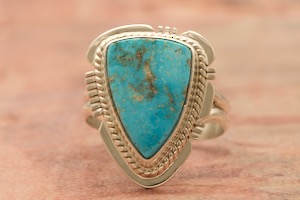 Genuine Kingman Turquoise Sterling Silver Navajo Ring